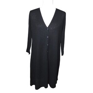 J.Jill Black Ribbed Cardigan Duster Front Button Long Sleeves Small/P Office